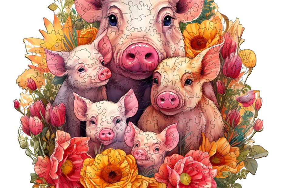 Puzzle de madera-Madre cerdita y cerdito-1 663625ecafe22