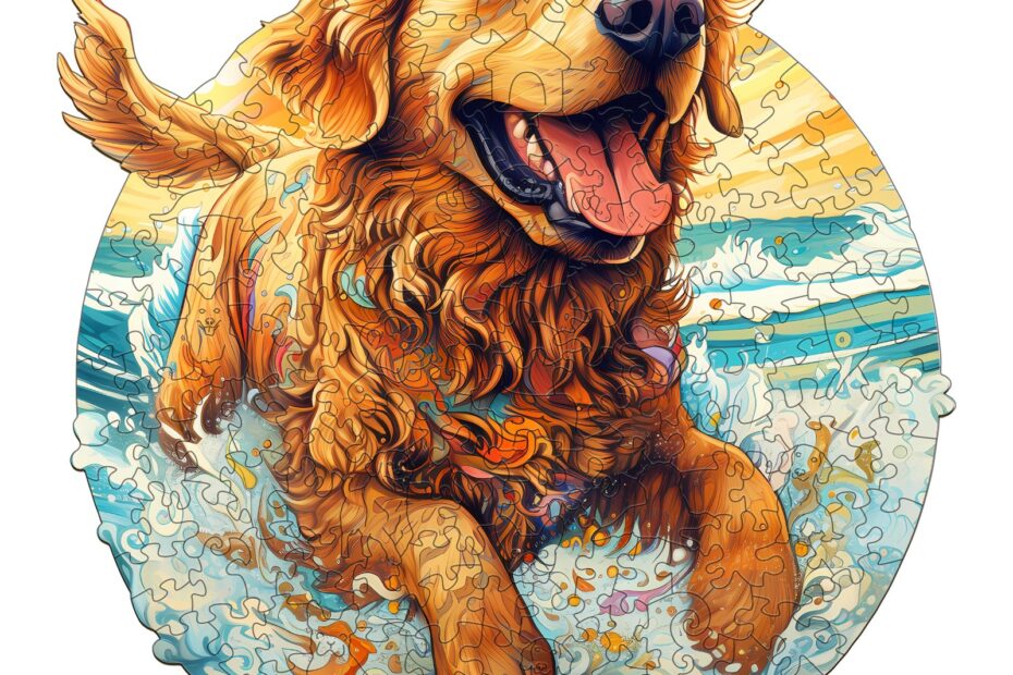 Puzzle de madera-Feliz Golden Retriever 66d153d09cf9b