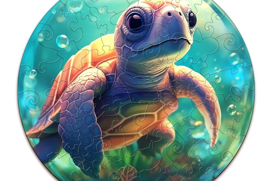Puzzle de madera para niños-Tortuga marina bonita 66e7be3fa23a3