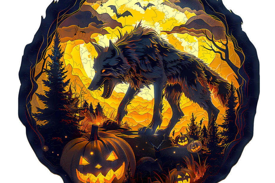 Rompecabezas de madera 3D de lobo de Halloween 66dbbd107a1d6