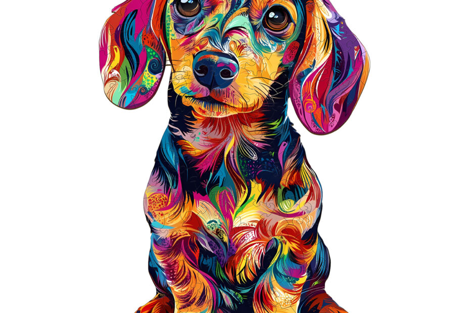 Rompecabezas de madera: perro salchicha colorido 66e912854903c