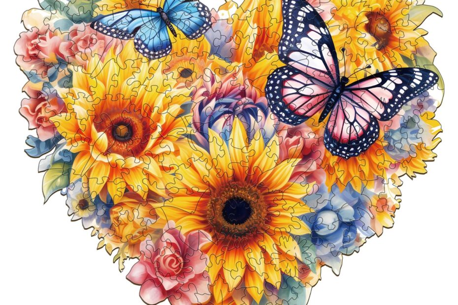 Puzzle de madera-Flor del sol y mariposa 66d94808e24ce